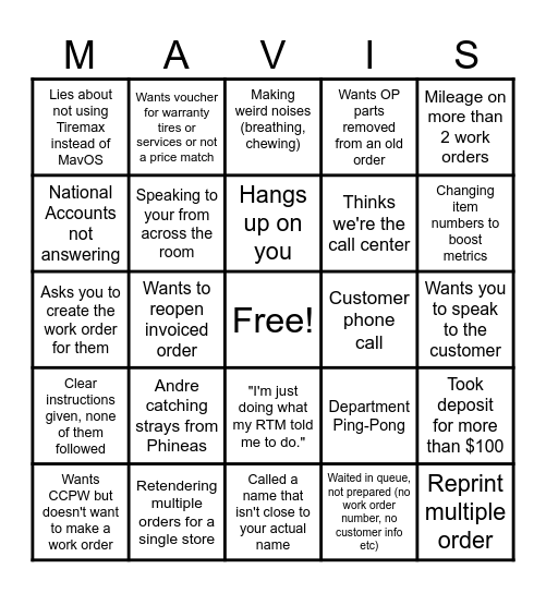 Shop Shenanigans Bingo Card