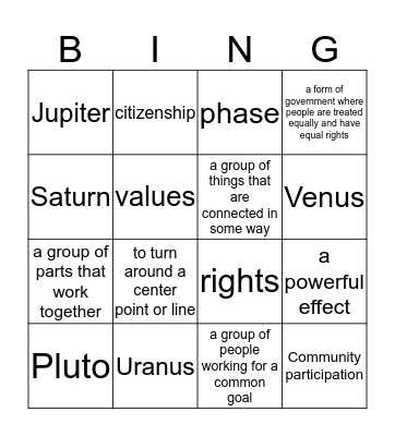 Vocabulary Words Bingo Card