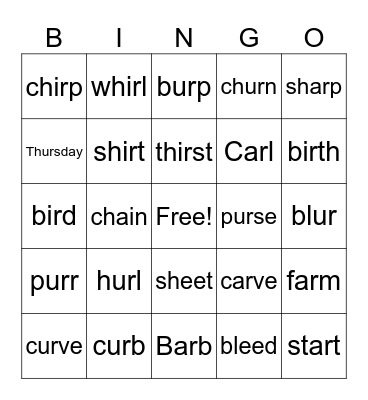Level B Lesson 32 Bingo Card