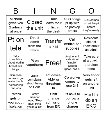 PEDS Badge Bingo Card
