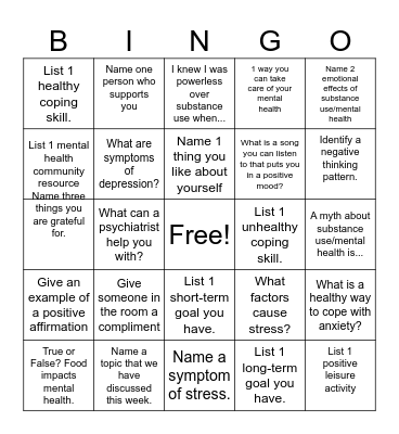 Questions Bingo Card