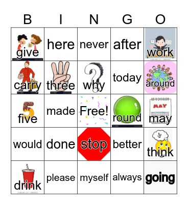 Sight Word Bingo Card