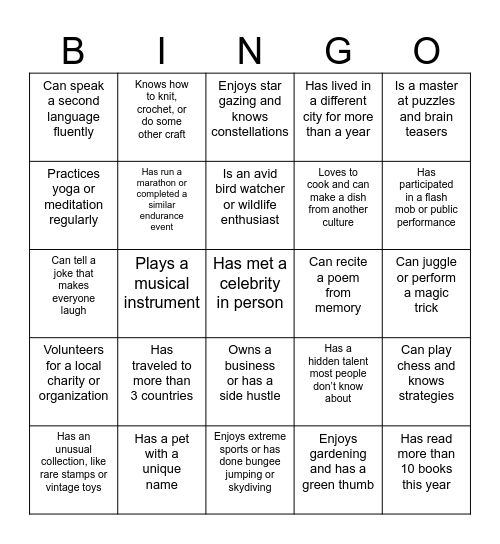 Find Someone Who.... Bingo Card