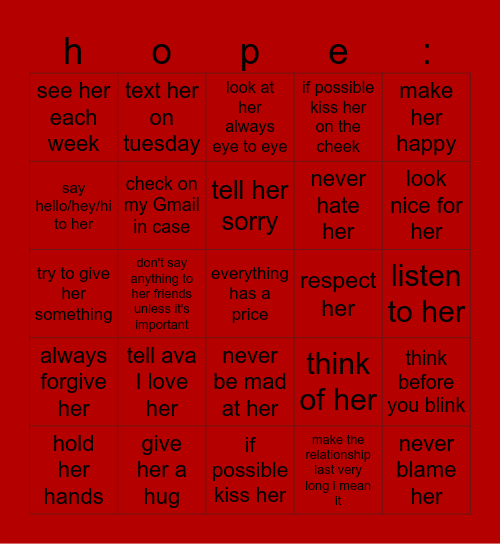 fix my life and relationship for her Bingo Card