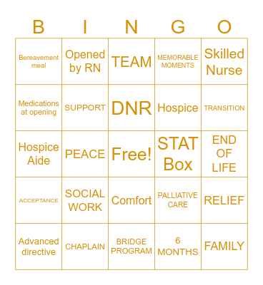 HOSPICE Bingo Card