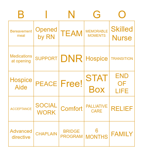 HOSPICE Bingo Card