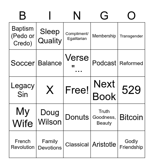 Dad Book Club Bingo Card