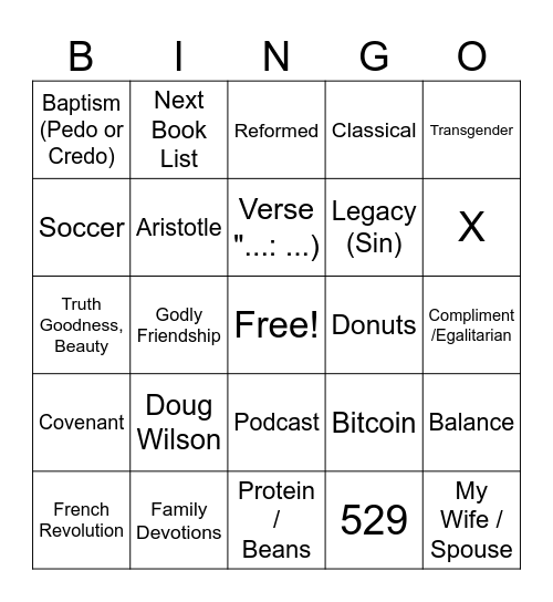 Dad Book Club Bingo Card