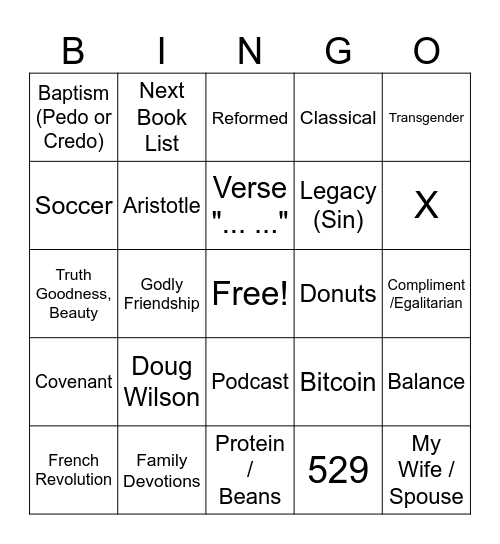 Dad Book Club Bingo Card