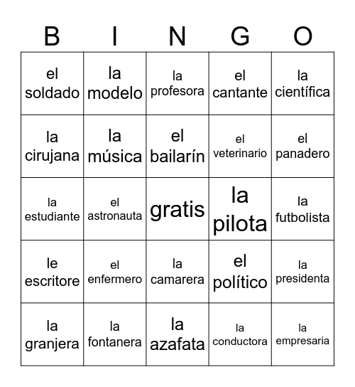 Las profesiones Bingo Card