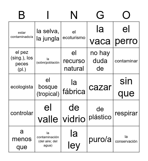 Unit 1 Bingo Card