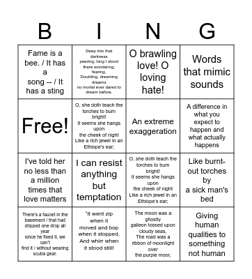 Figurative Language Bingo Card