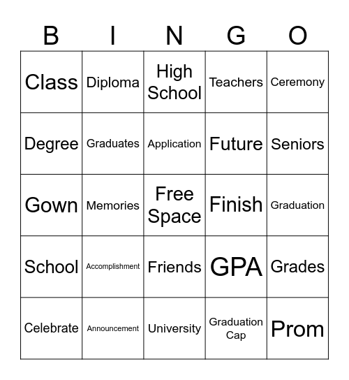 Graduation Bingo Card