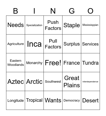 5th Grade Social Studies Bingo Card