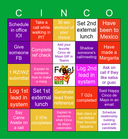Cinco de Mayo Bingo Card