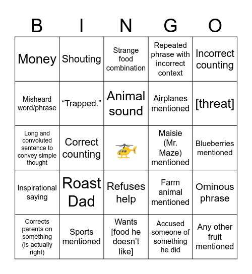 The Daily Parker™️ Bingo Card