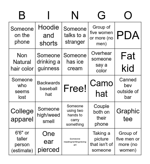 Wharf Bingo Card