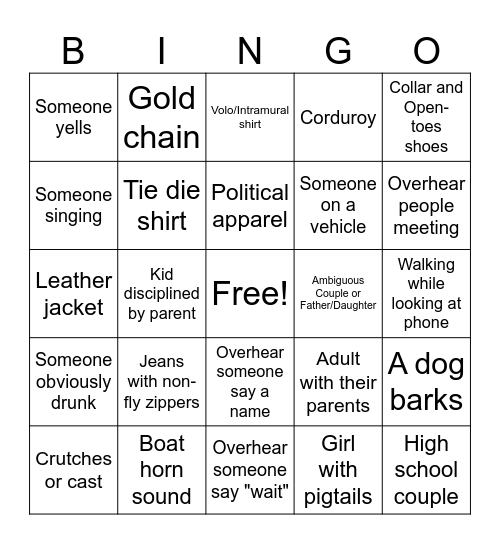 Wharf Bingo Card