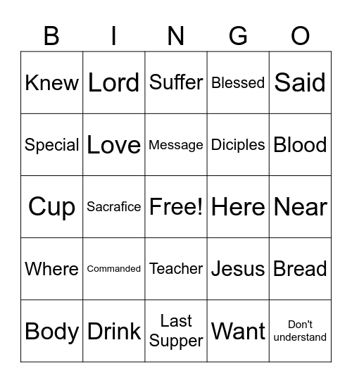 Last Supper Bingo Card