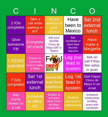 Cinco de Mayo Bingo Card