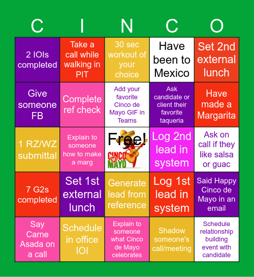 Cinco de Mayo Bingo Card