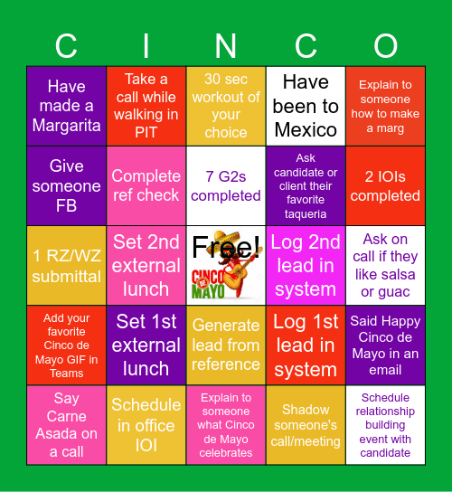 Cinco de Mayo Bingo Card