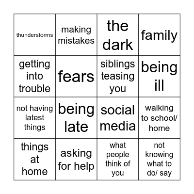 What are your worries about? Bingo Card