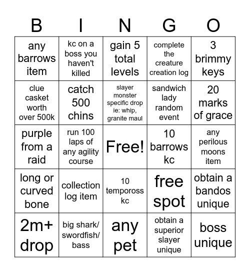 OSRS Bingo Card