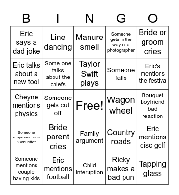 Schuette-Fox Wedding Bingo Card