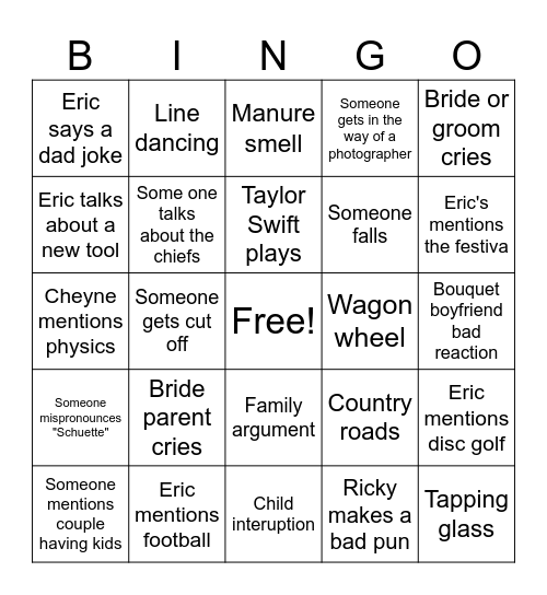 Schuette-Fox Wedding Bingo Card
