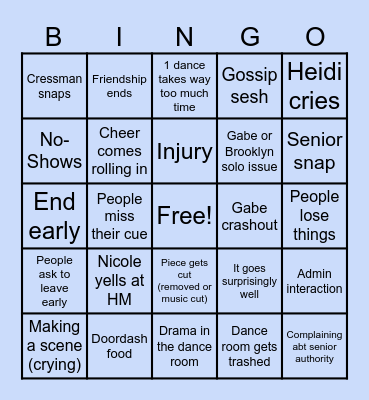 Commons Rehearsal Bingo Card