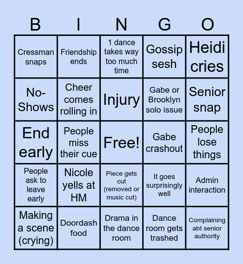 Commons Rehearsal Bingo Card