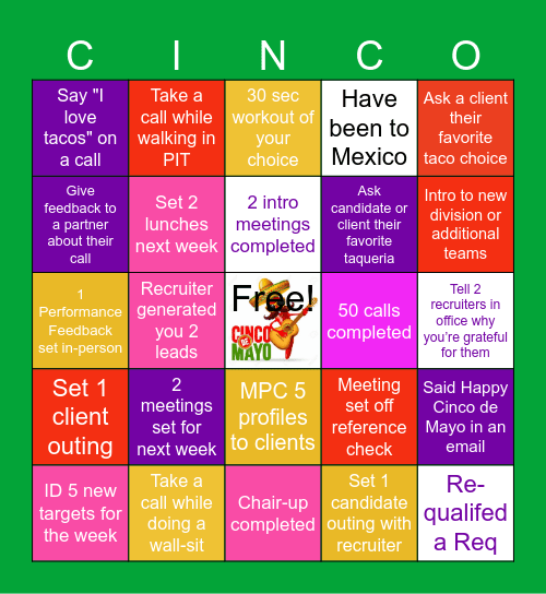 Cinco de Mayo Bingo Card