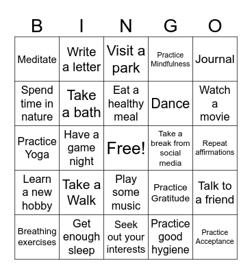 Self-Care Bingo Card