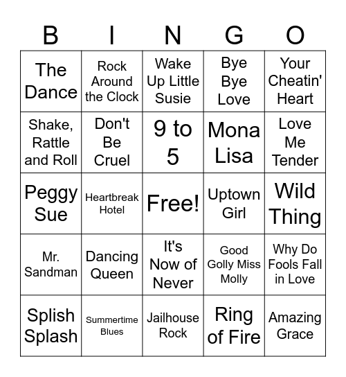 Music Bingo Card