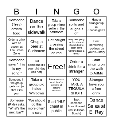 BISON BUCH BAR CRAWL Bingo Card