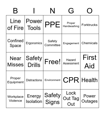 EMC Safety Month Bingo Card