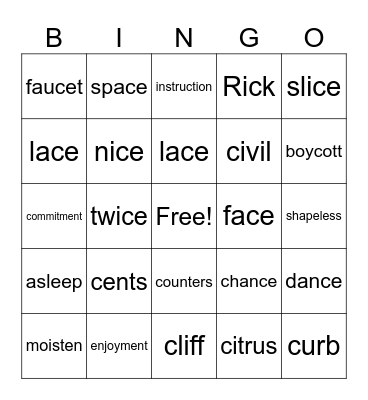 Level C Lesson 24 Bingo Card
