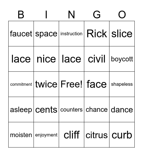 Level C Lesson 24 Bingo Card
