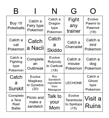 Pokemon Bingo Card