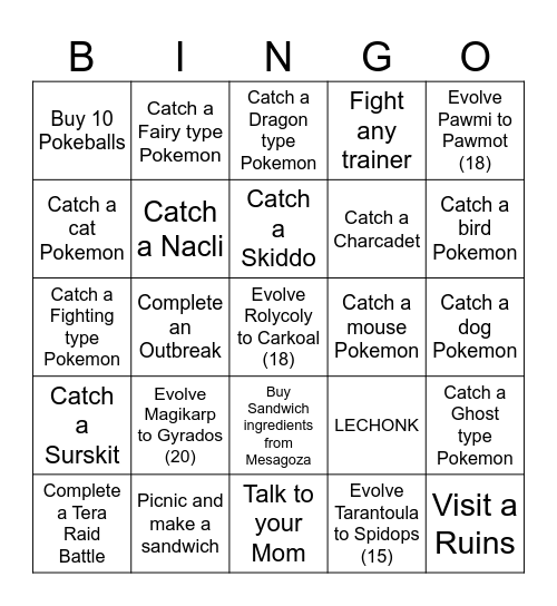 Pokemon Bingo Card