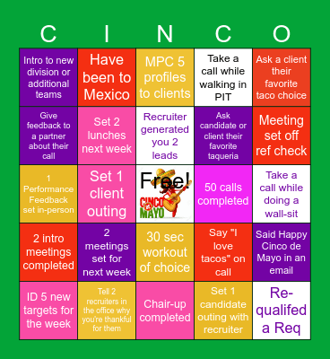 Cinco de Mayo Bingo Card