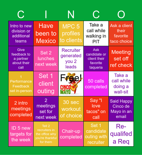 Cinco de Mayo Bingo Card