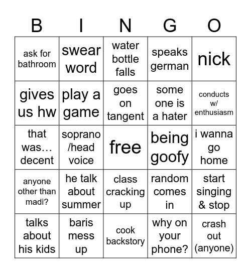 mr cook bingo Card