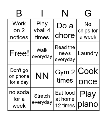 Weekly Bingo Card
