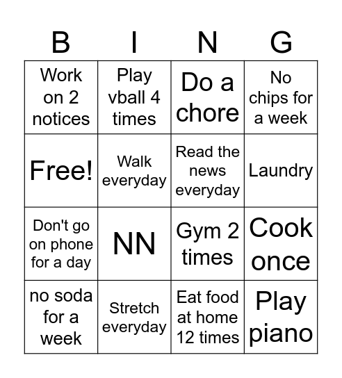Weekly Bingo Card