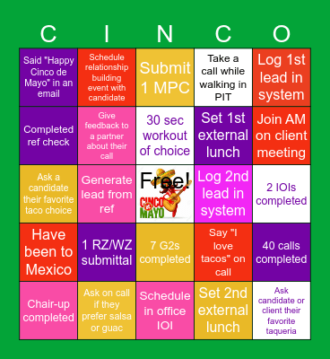 Cinco de Mayo Bingo Card