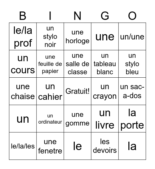 École Bingo Card