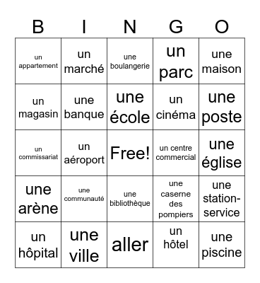 French places in a city Bingo Card