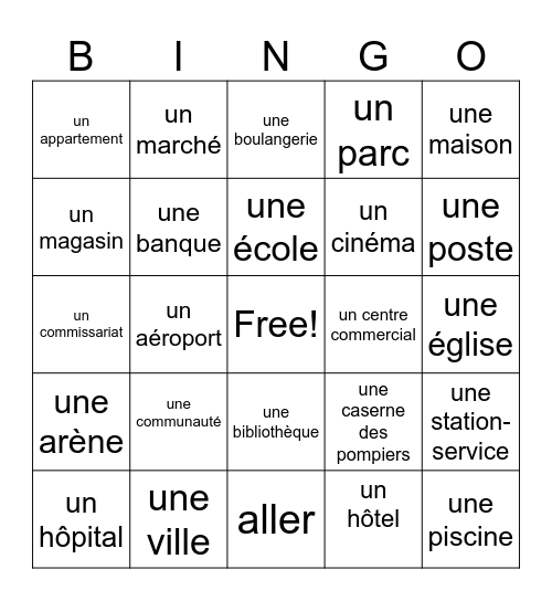 French places in a city Bingo Card